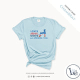 Custom Made Loves Jesus, Goats and America Too - Adult T-Shirt Stock Show Livestock - Livestock & Co. Boutique