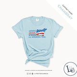 Custom Made Loves Jesus, Steers and America Too - Adult T-Shirt Stock Show Livestock - Livestock & Co. Boutique