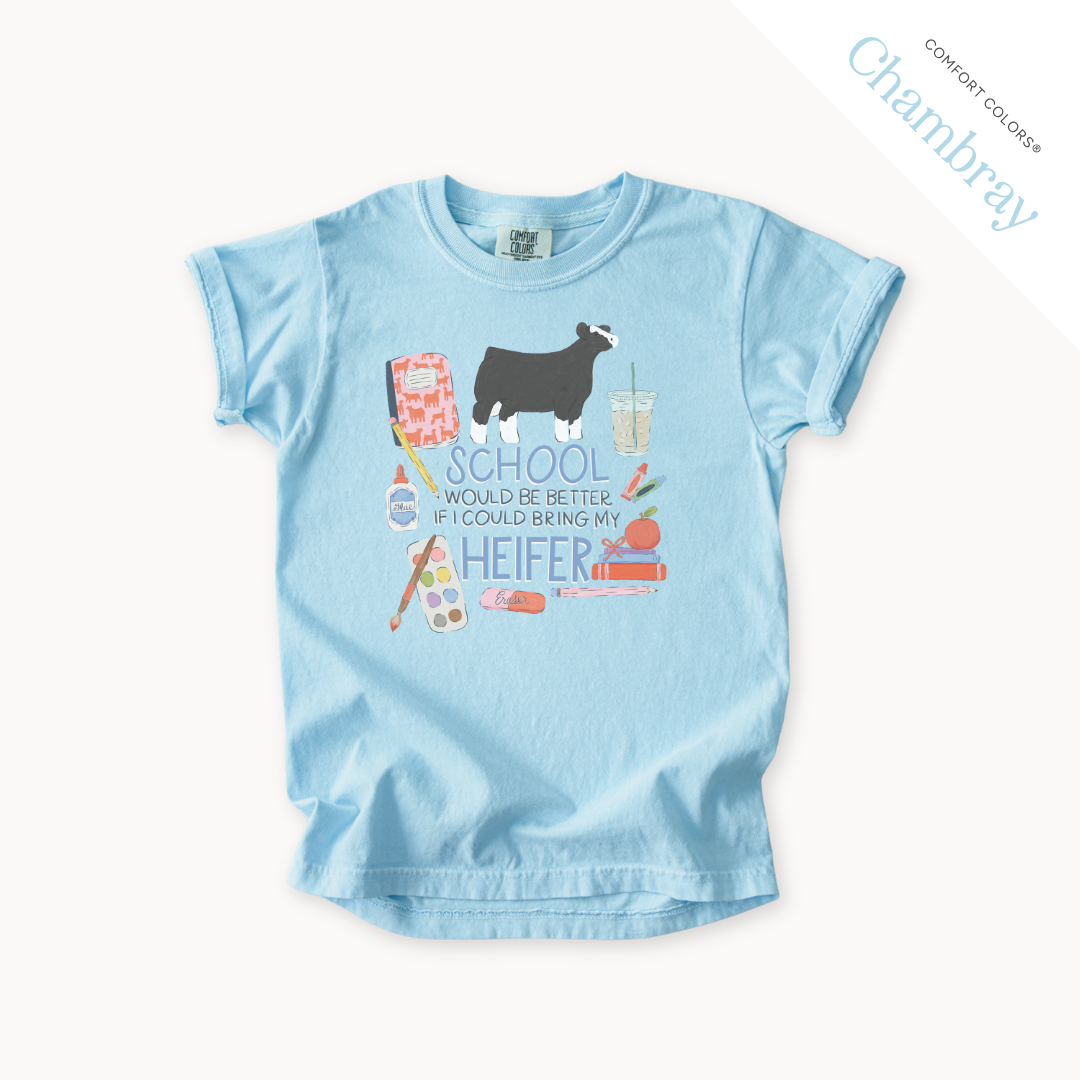 School Would Be Better Heifer youth t-shirt in Chambray