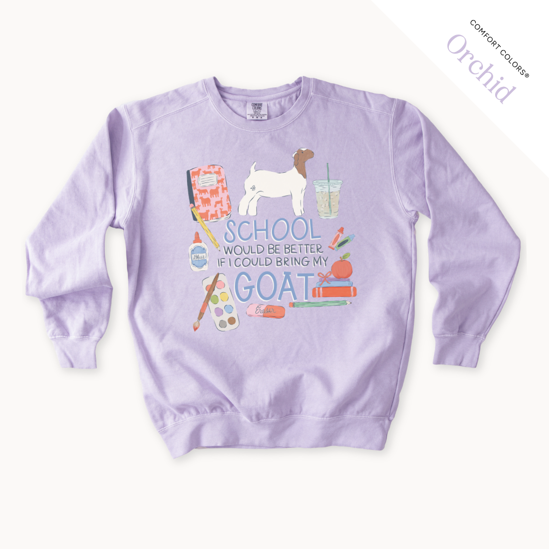 School Would Be Better Goat Doe adult crewneck in Orchid