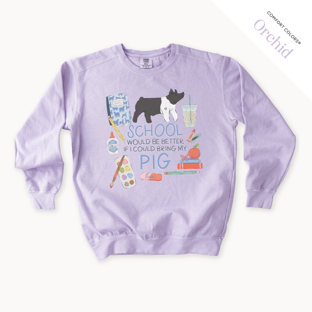 School Would Be Better Pig adult crewneck in Orchid