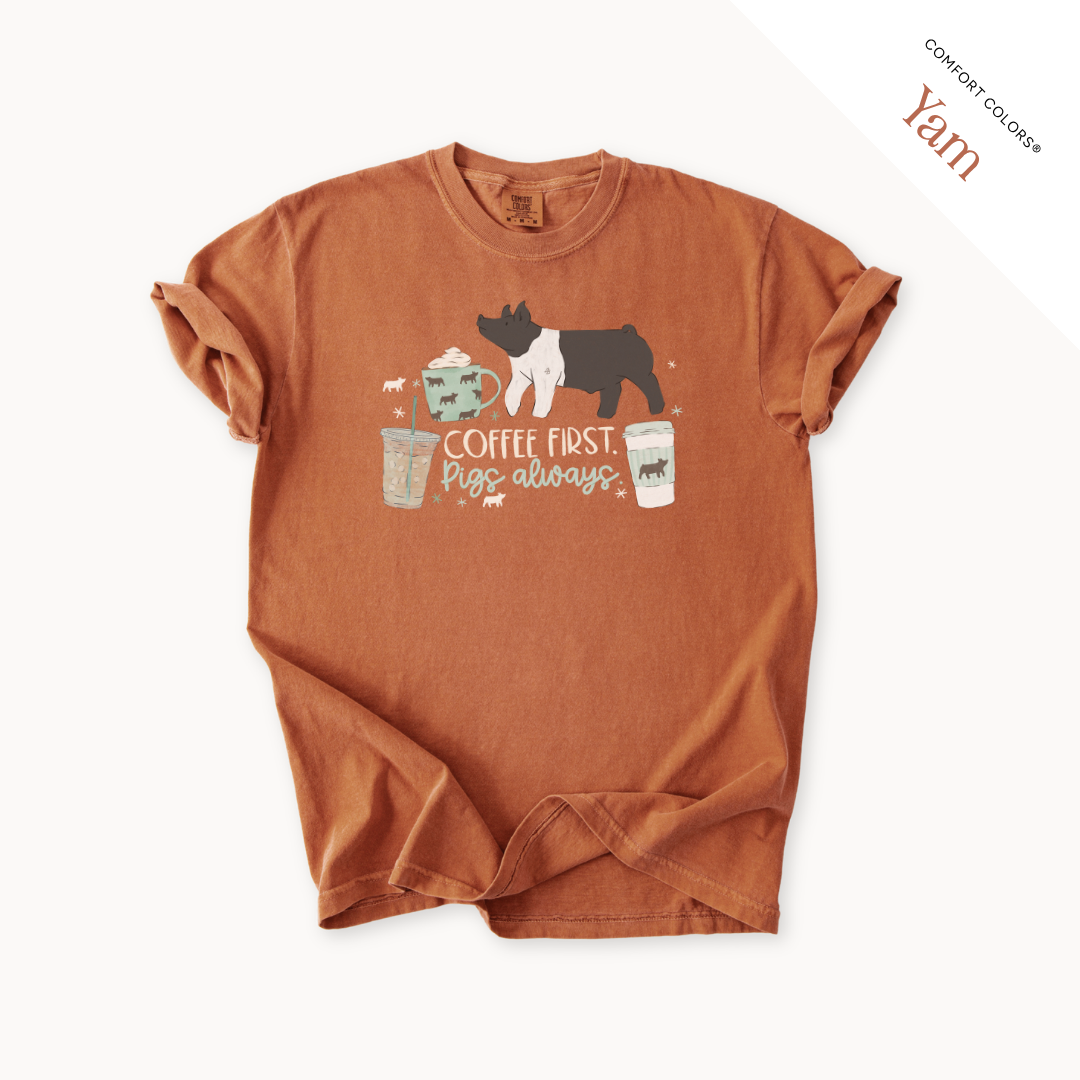 Coffee First. Livestock Always - Adult T-Shirt