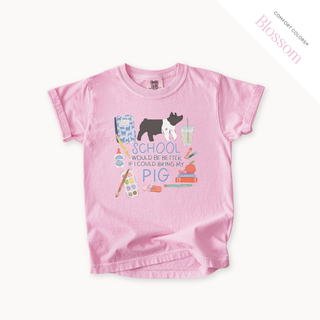 School Would Be Better Pig youth t-shirt in Blossom