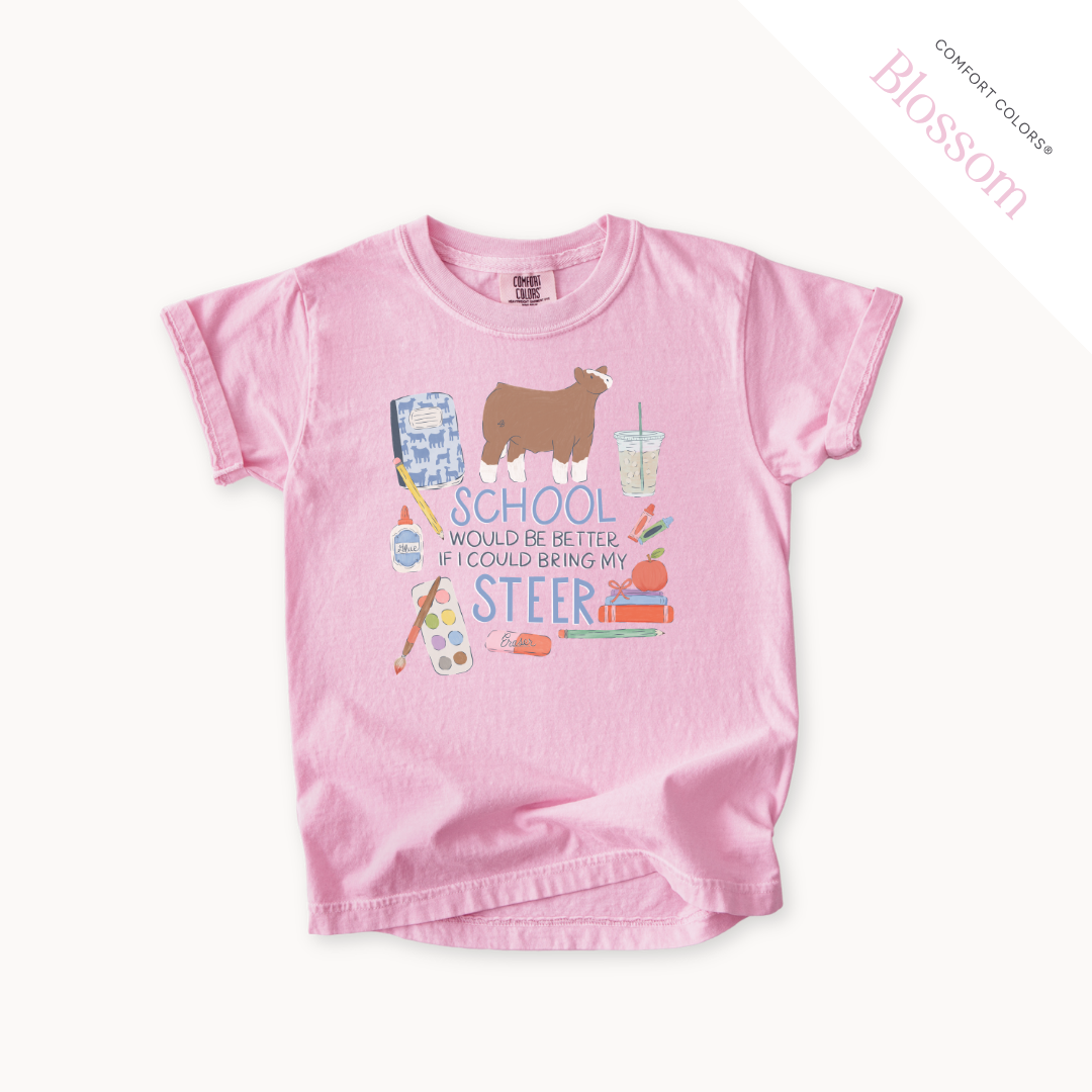 School Would Be Better Steer youth t-shirt in Blossom
