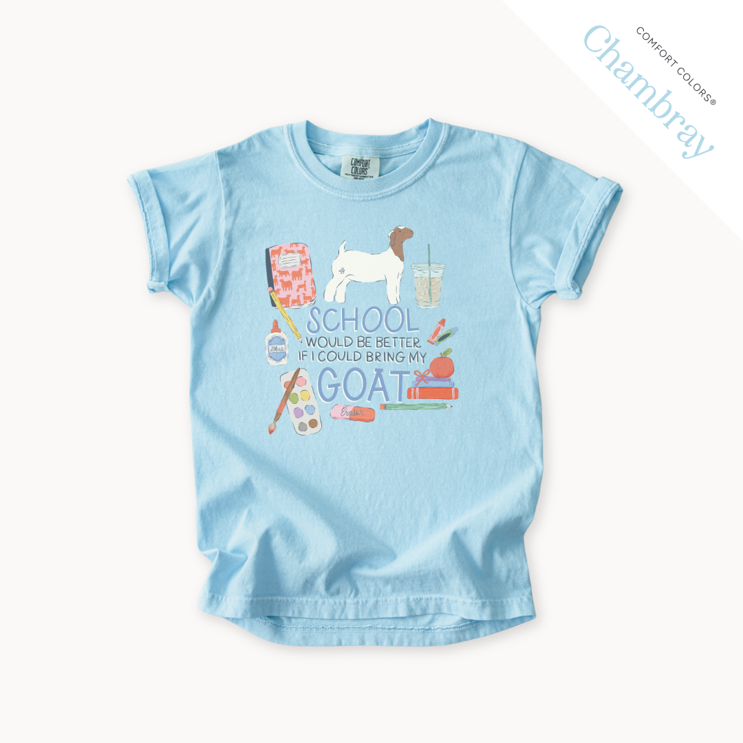 School Would Be Better Goat Doe youth t-shirt in Chambray