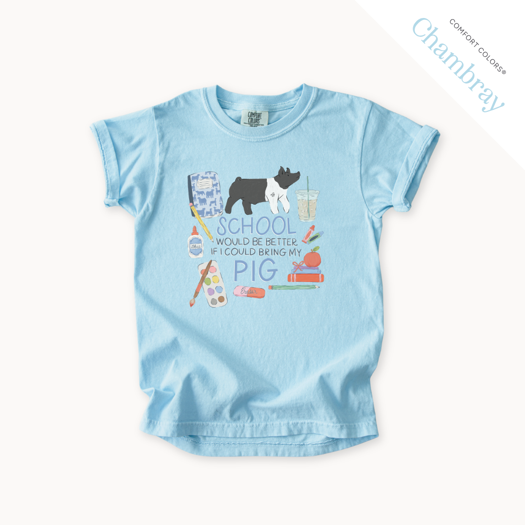 School Would Be Better Pig youth t-shirt in Chambray