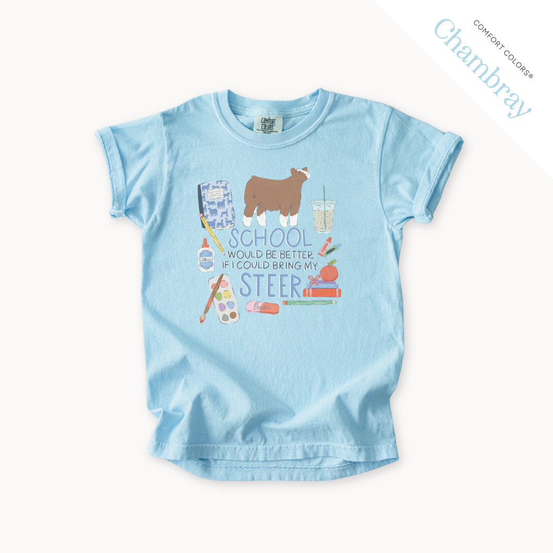 School Would Be Better Steer youth t-shirt in Chambray