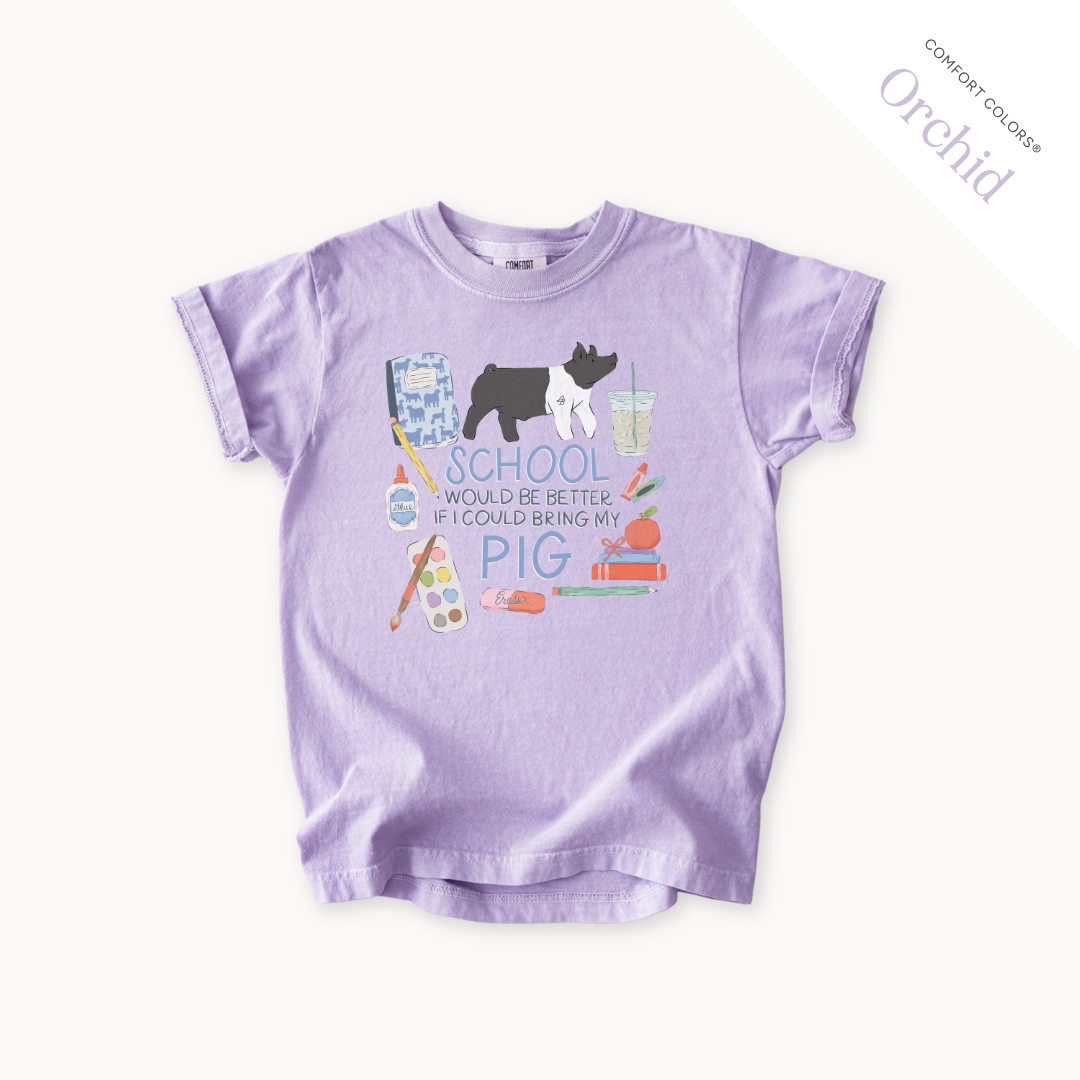 School Would Be Better Pig youth t-shirt in Orchid