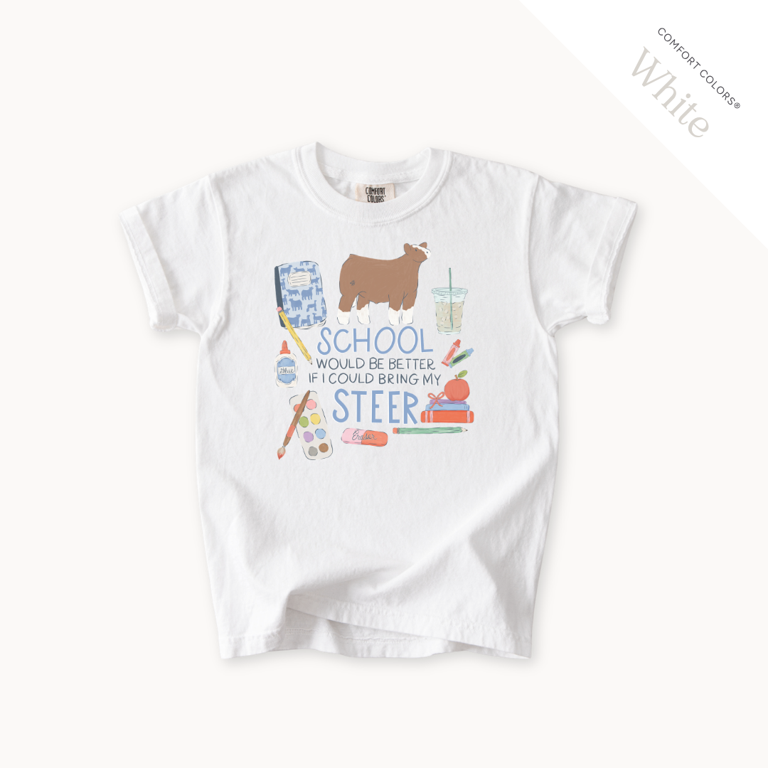 School Would Be Better Steer youth t-shirt in White