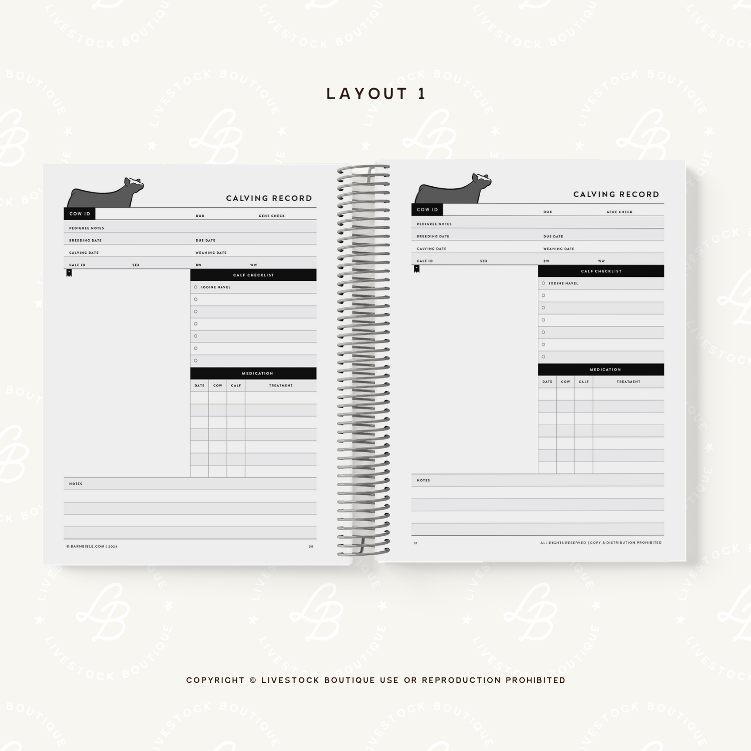 Personalized Barn Bible™ Breeding & Calving Record Planner - Serape