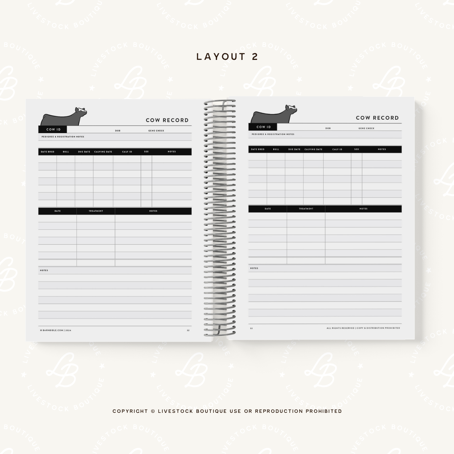 Personalized Barn Bible™ Breeding & Calving Record Planner - Serape