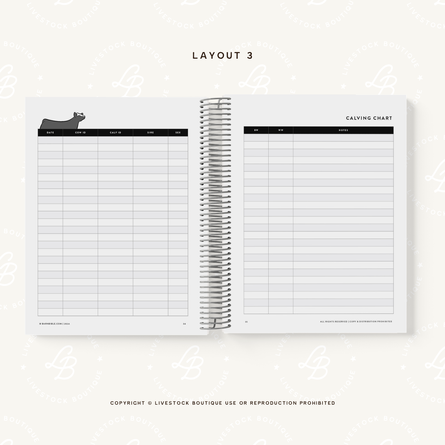 Personalized Barn Bible™ Breeding & Calving Record Planner - Serape