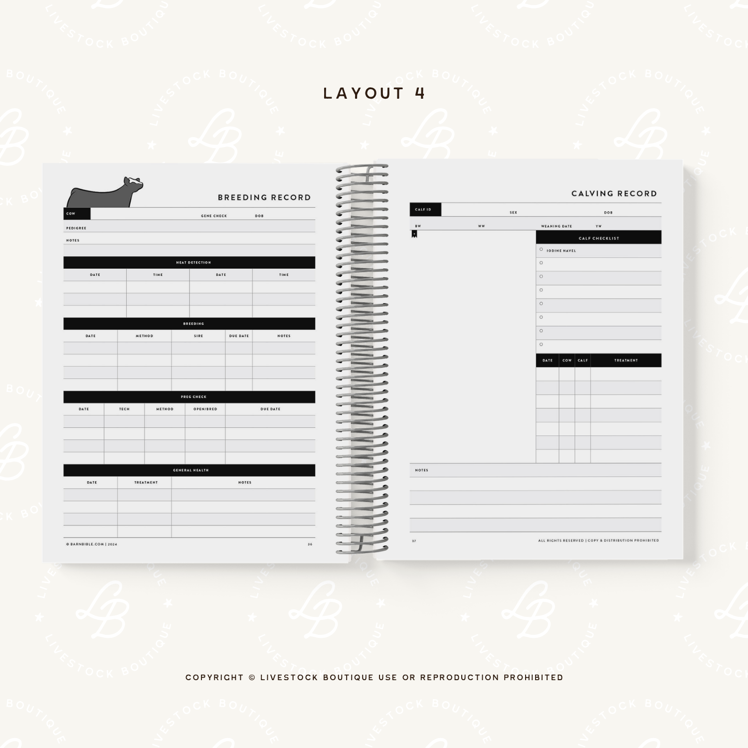 Personalized Barn Bible™ Breeding & Calving Record Planner - Serape