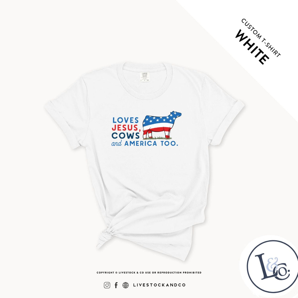 Loves Jesus, Cows & America Too Youth Cow T-Shirt