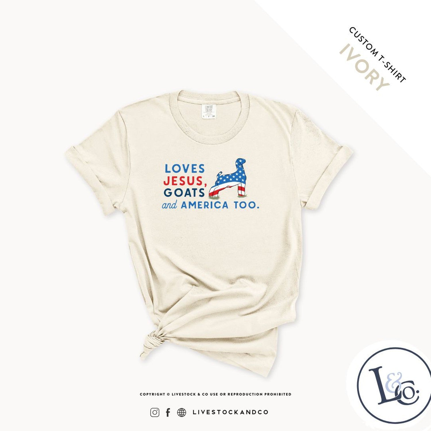 Loves Jesus, Goats and America Too - Adult T-Shirt