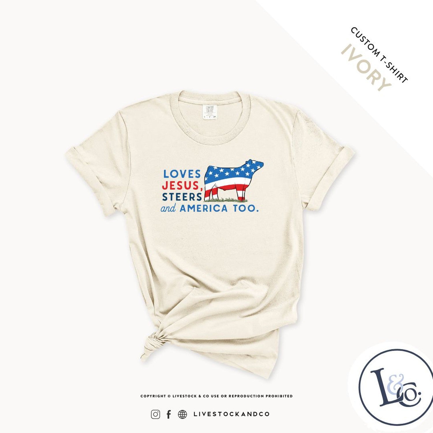 Loves Jesus, Steers & America Too Adult Steer T-Shirt