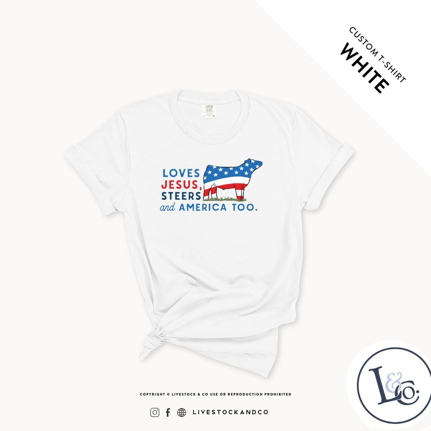 Loves Jesus, Steers & America Too Adult Steer T-Shirt